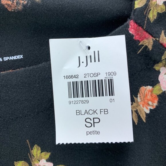 J‎ Jill Top Womens Small Petite Black Floral Pullover Tee Supima Cotton Stretchy - Picture 14 of 14